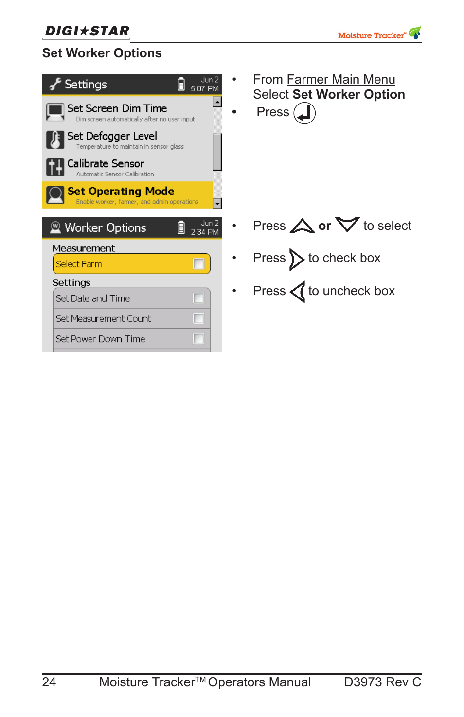 Set worker options | Digi-Star Moisture Tracker User Manual | Page 24 / 34