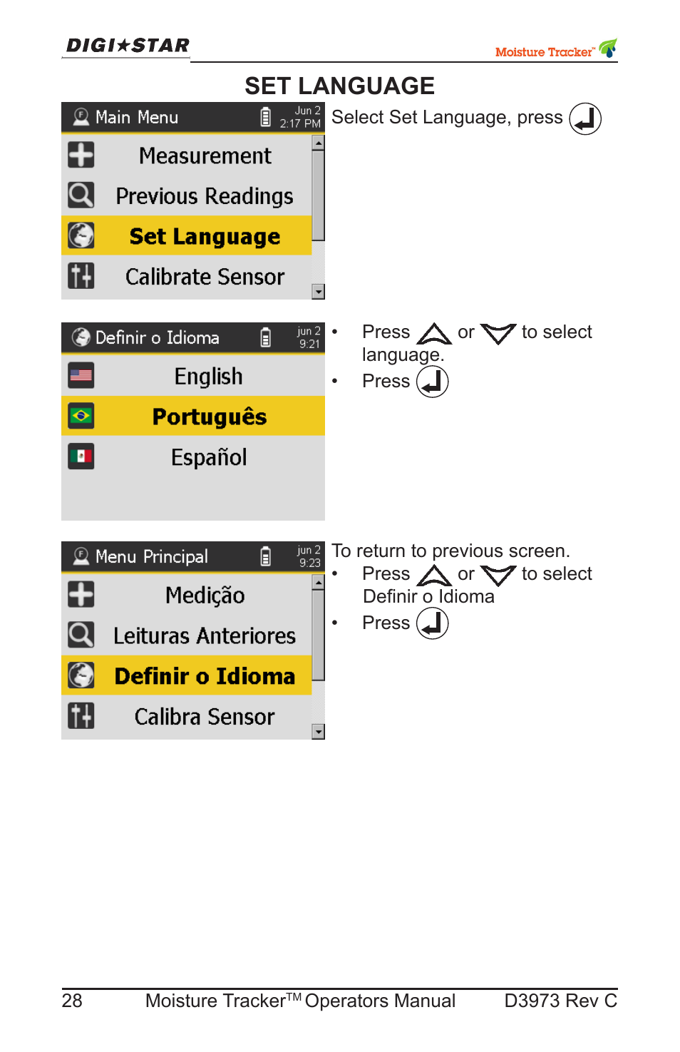 Set language | Digi-Star Moisture Tracker User Manual | Page 28 / 34