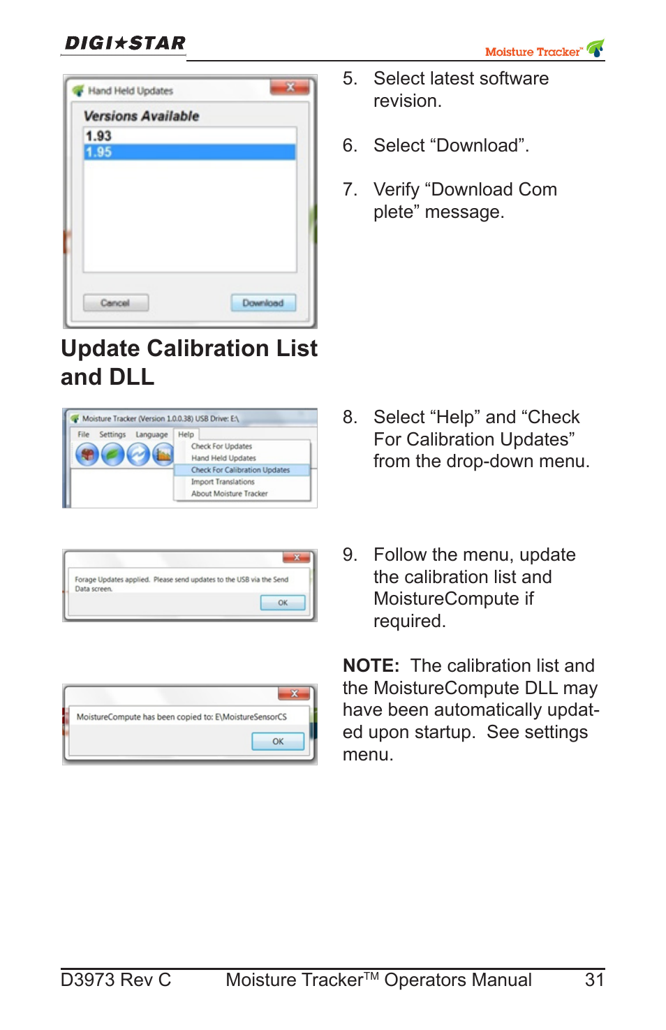 Update calibration list and dll | Digi-Star Moisture Tracker User Manual | Page 31 / 34