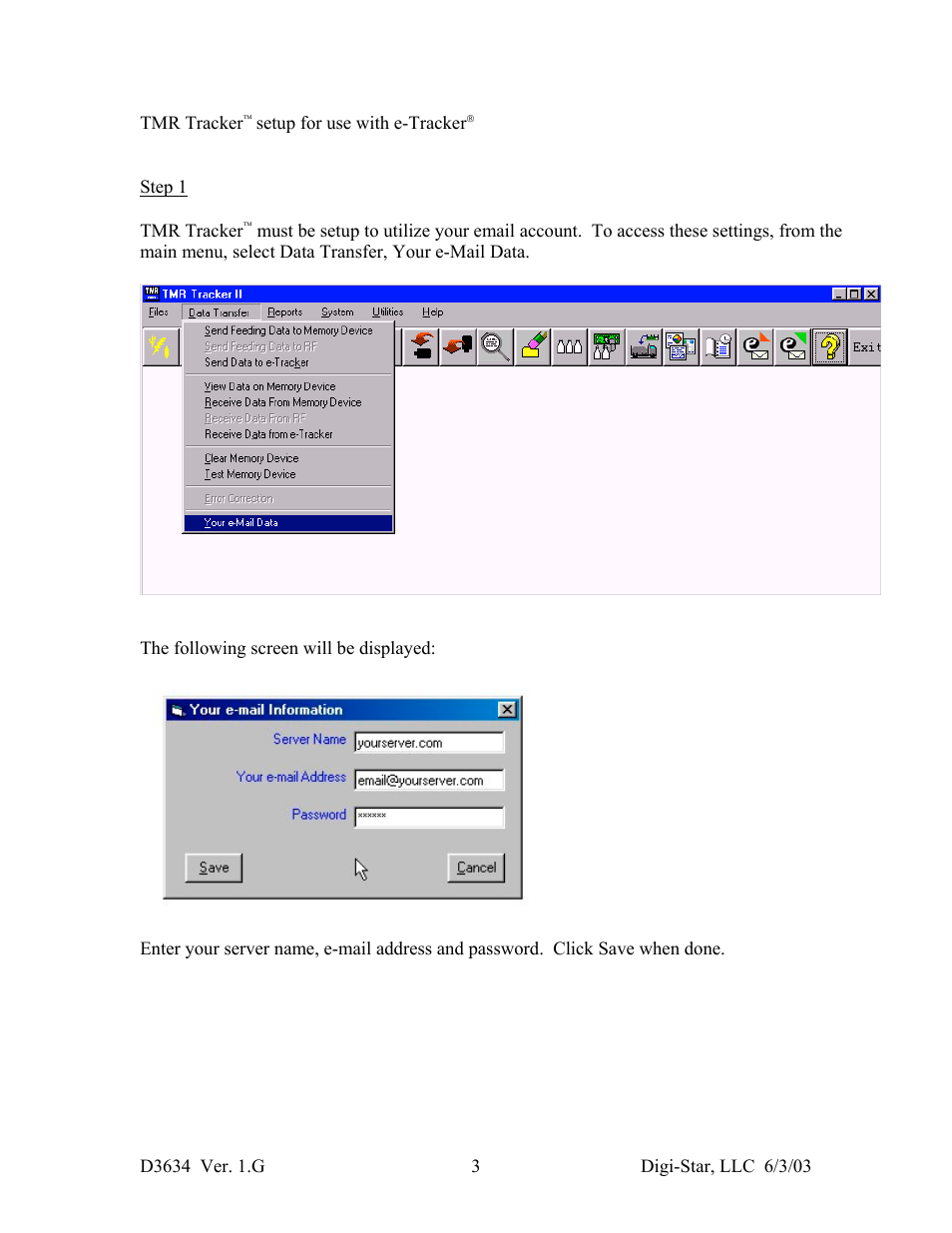 Digi-Star TMR Tracker II Set-up and Use of e-mail withe-Tracker II User Manual | Page 3 / 8