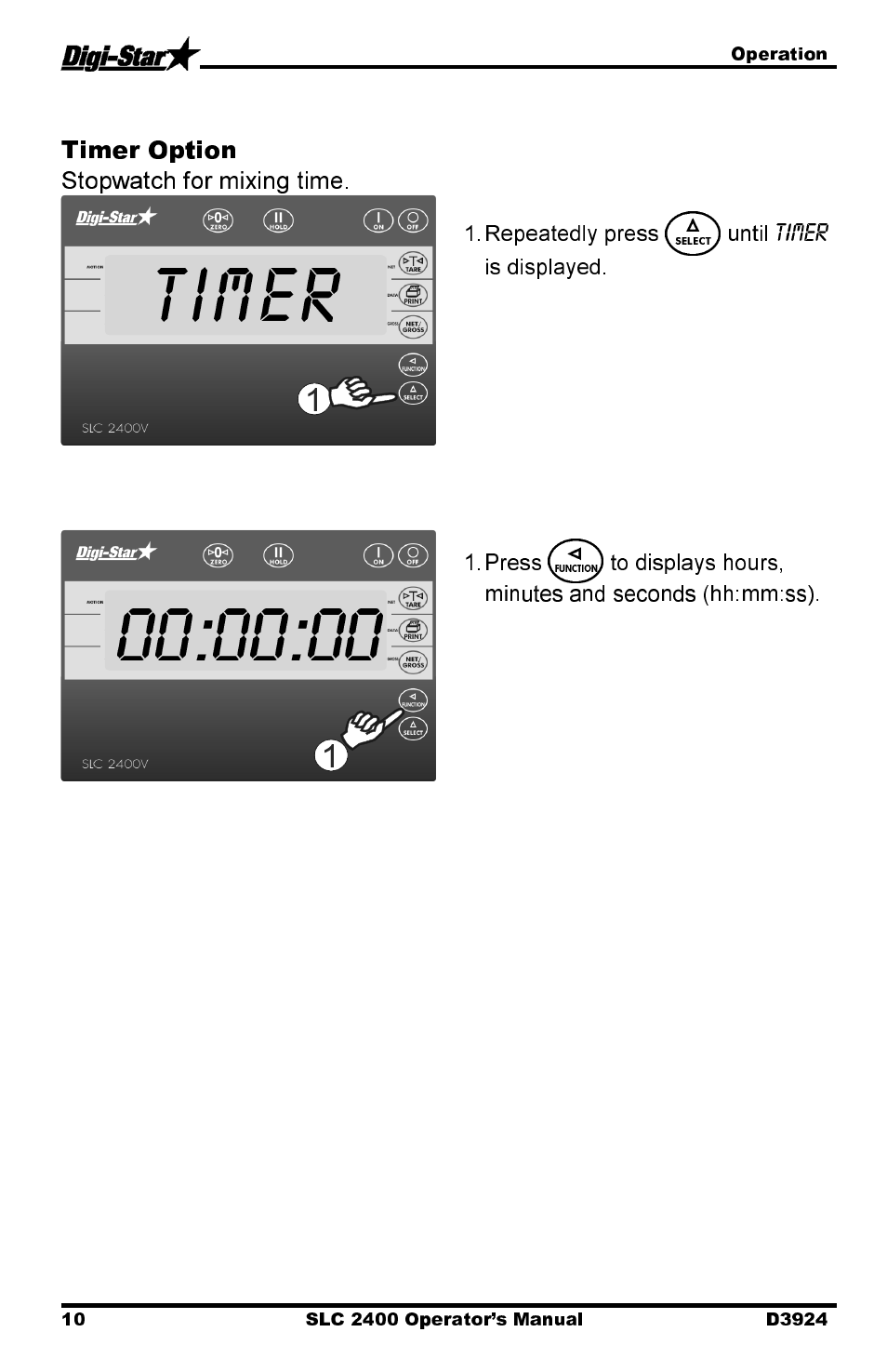 Timer option | Digi-Star SLC 2400 User Manual | Page 10 / 22