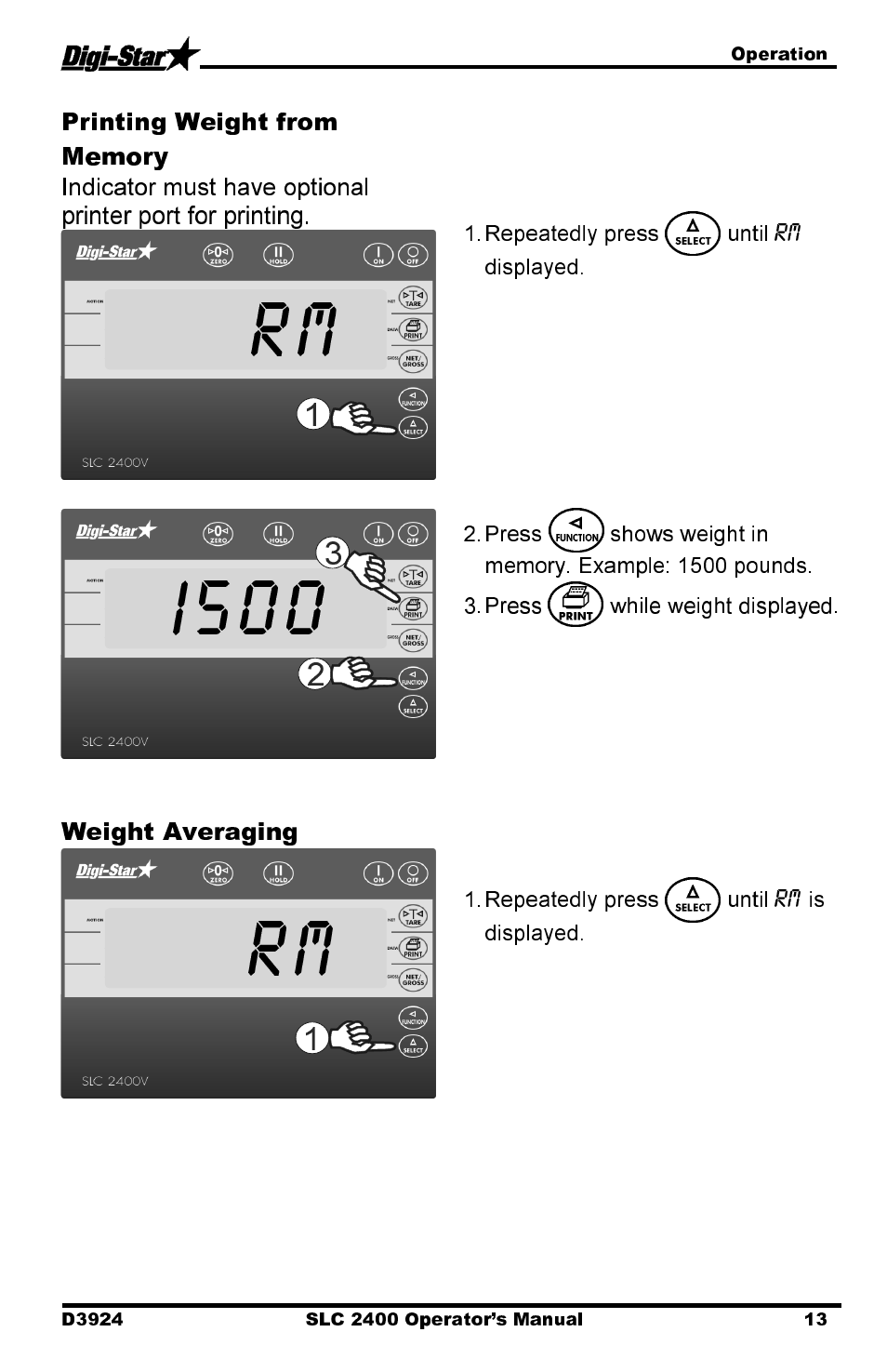 Rm i500, Weight averaging | Digi-Star SLC 2400 User Manual | Page 13 / 22