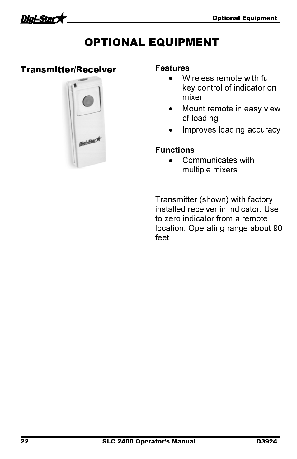 Transmitter/receiver | Digi-Star SLC 2400 User Manual | Page 22 / 22