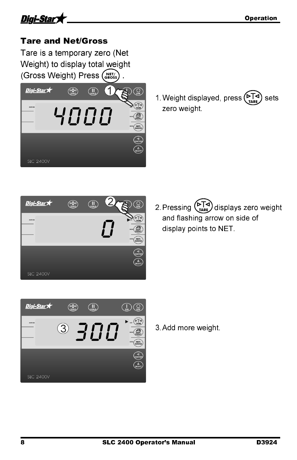 Tare and net/gross | Digi-Star SLC 2400 User Manual | Page 8 / 22