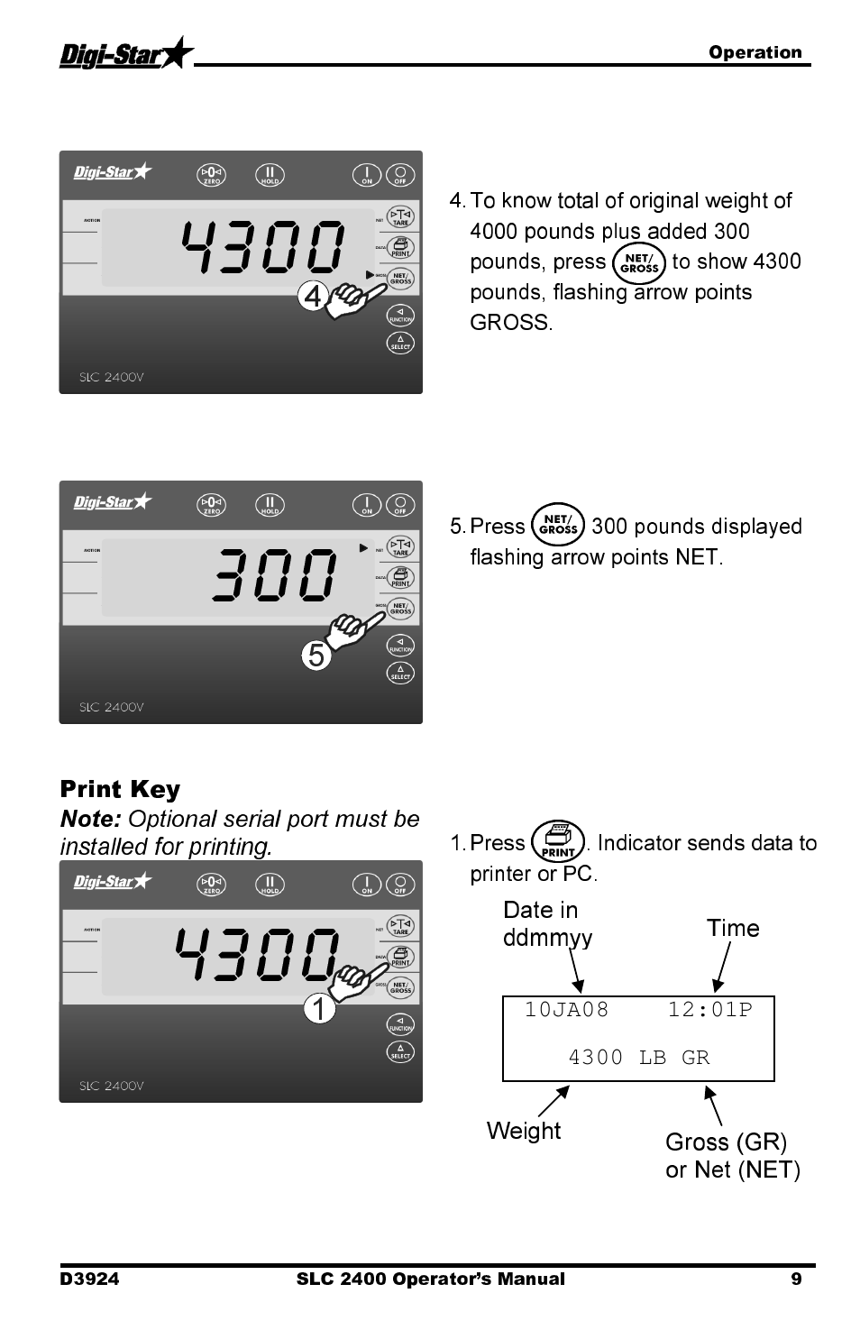 Print key | Digi-Star SLC 2400 User Manual | Page 9 / 22