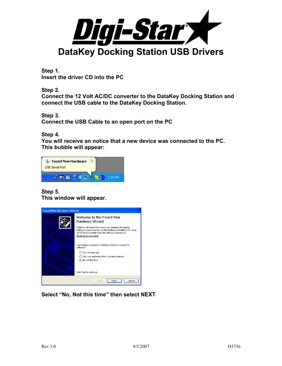 Digi-Star DataKey Docking Station USB Drivers User Manual | 2 pages