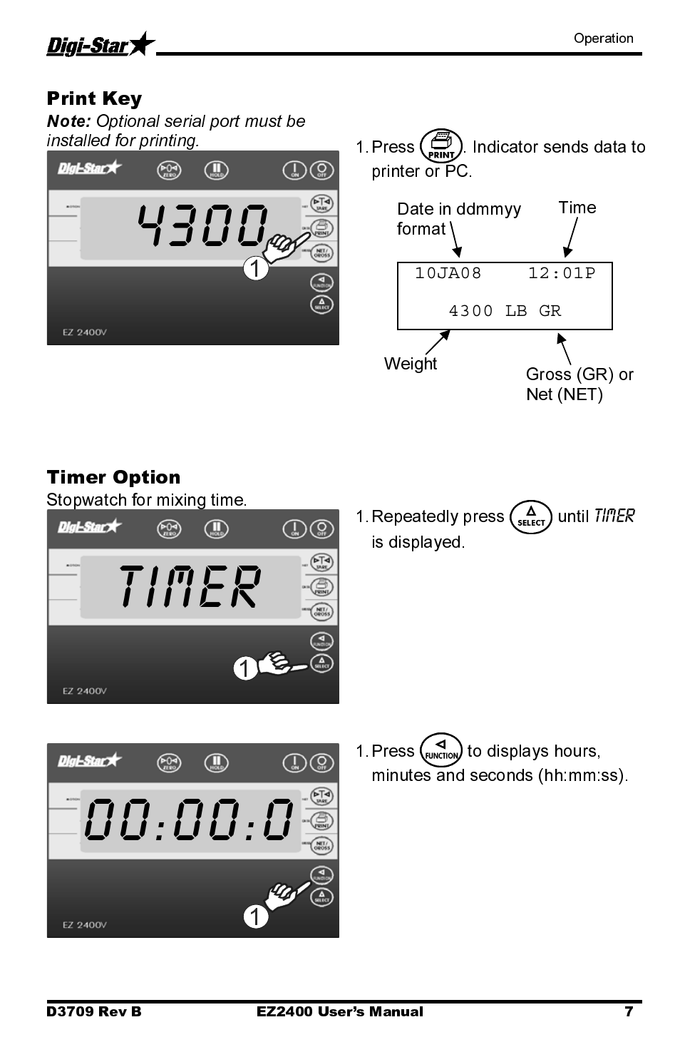 Print key, Timer option | Digi-Star EZ2400 User Manual | Page 11 / 29