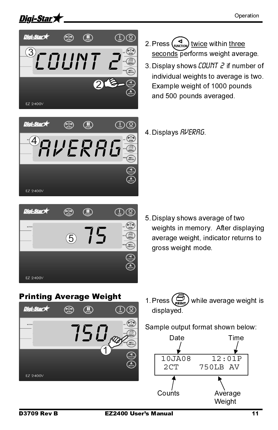 Averag 75, Count 2 | Digi-Star EZ2400 User Manual | Page 15 / 29