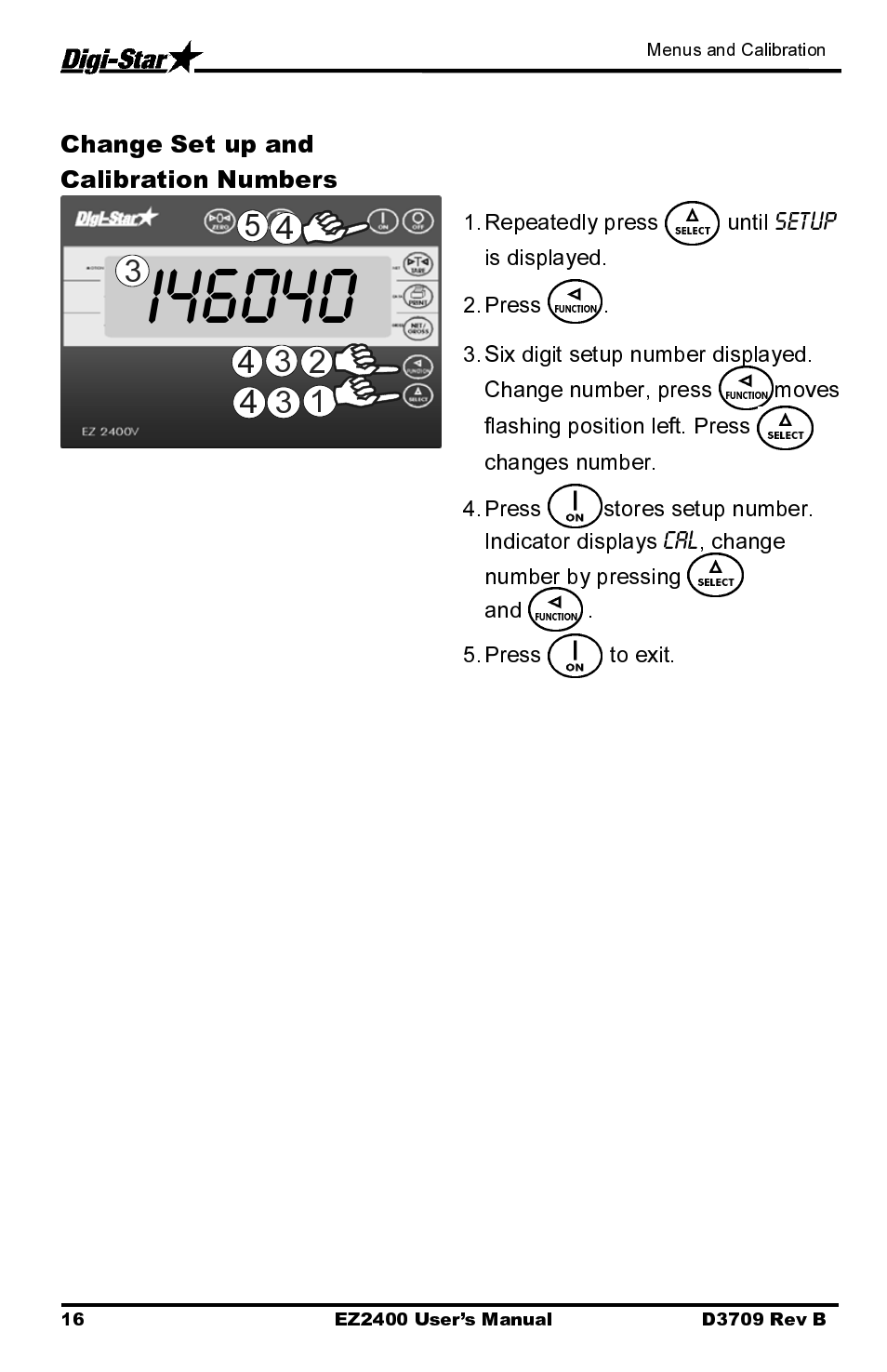 Change set up and calibration numbers | Digi-Star EZ2400 User Manual | Page 20 / 29
