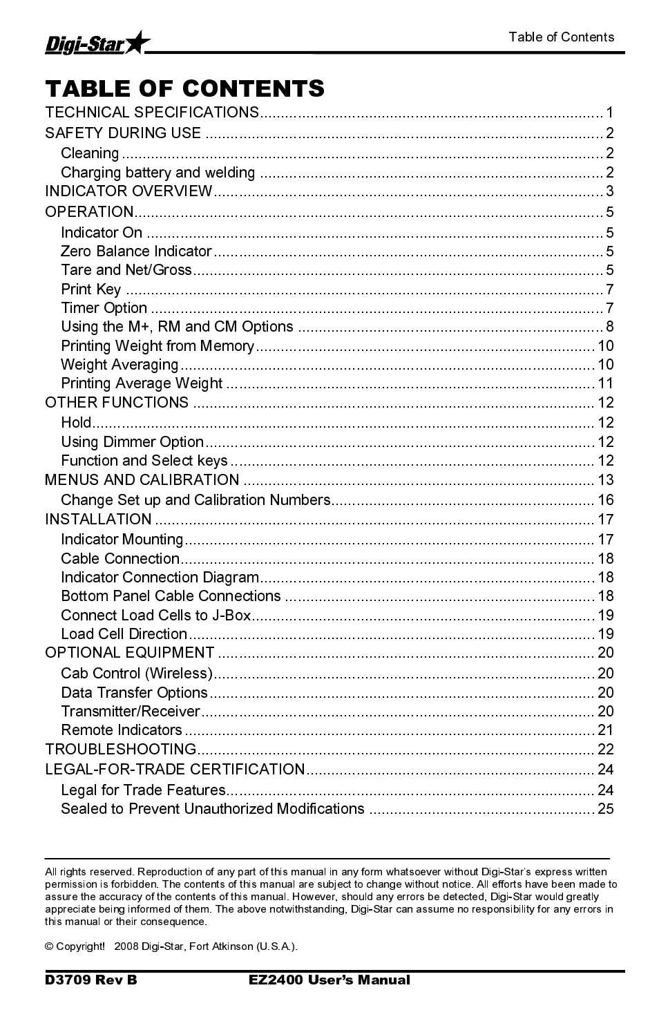 Digi-Star EZ2400 User Manual | Page 3 / 29