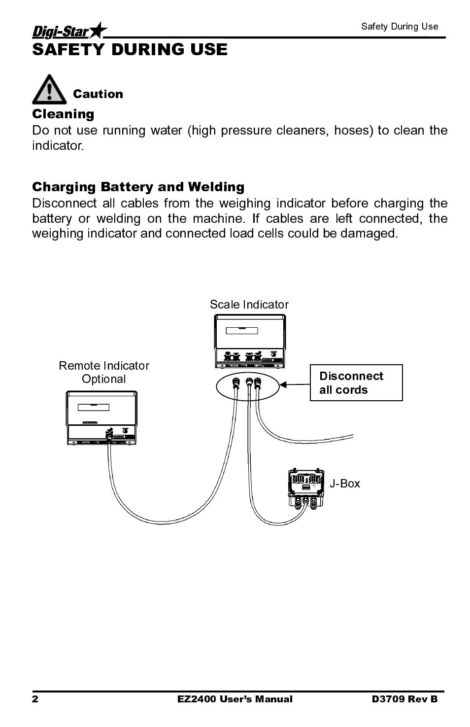 Safety during use, Scale indicator remote indicator optional j-box | Digi-Star EZ2400 User Manual | Page 6 / 29