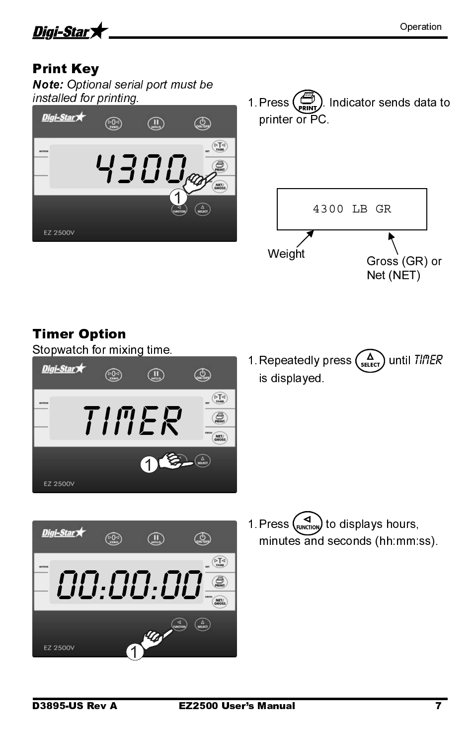 Print key, Timer option | Digi-Star EZ2500 User Manual | Page 11 / 26