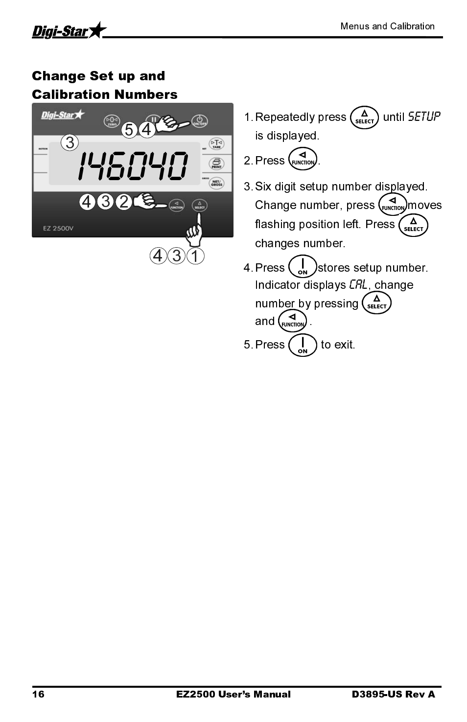 Change set up and calibration numbers | Digi-Star EZ2500 User Manual | Page 20 / 26