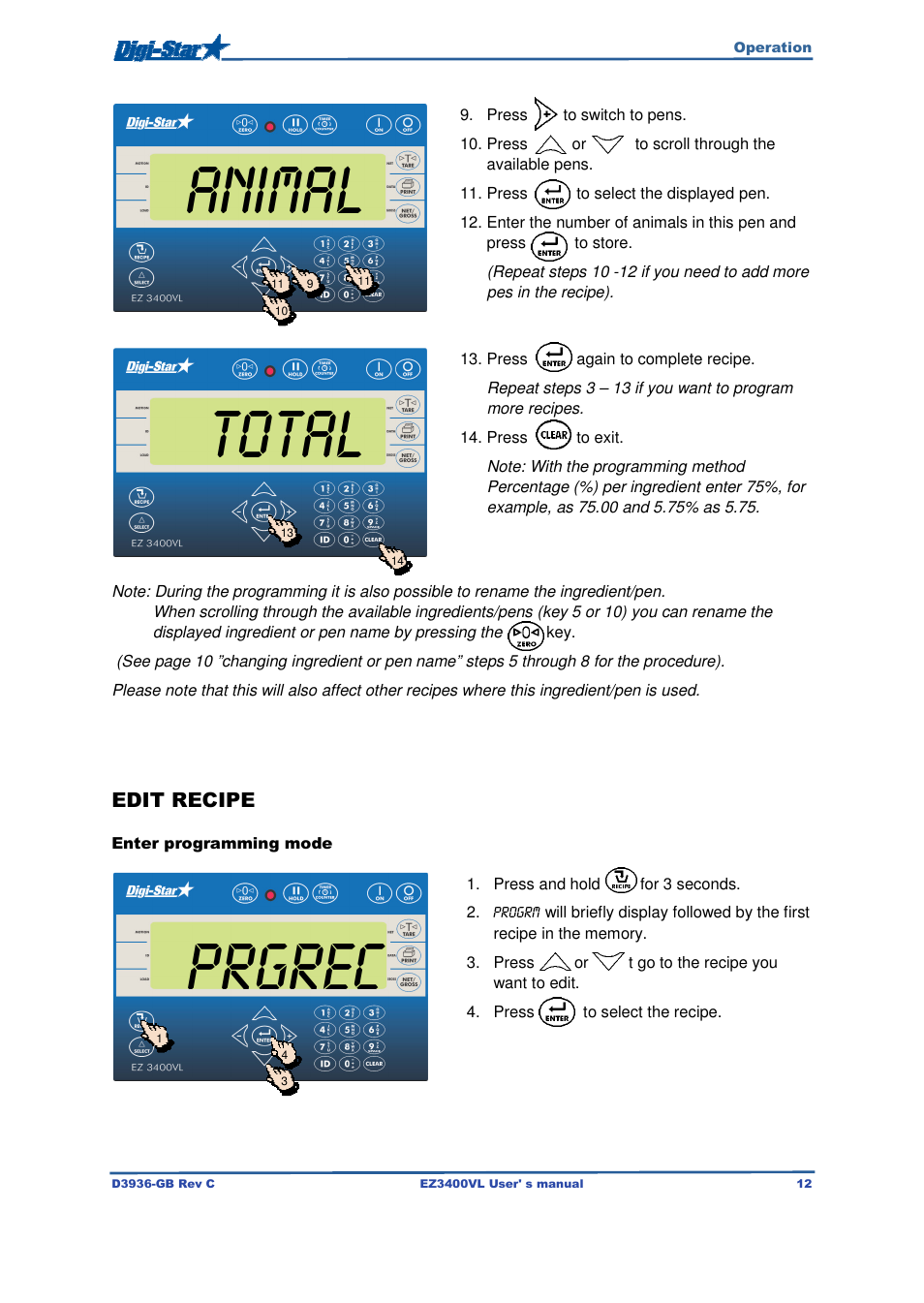 Total animal, Prgrec | Digi-Star EZ3400VL User Manual | Page 12 / 33