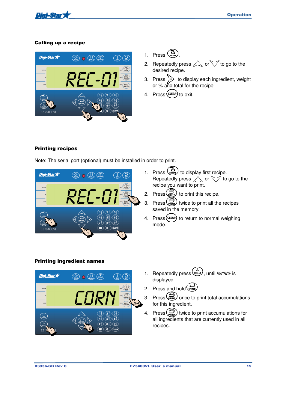 Rec-01, Corn | Digi-Star EZ3400VL User Manual | Page 15 / 33