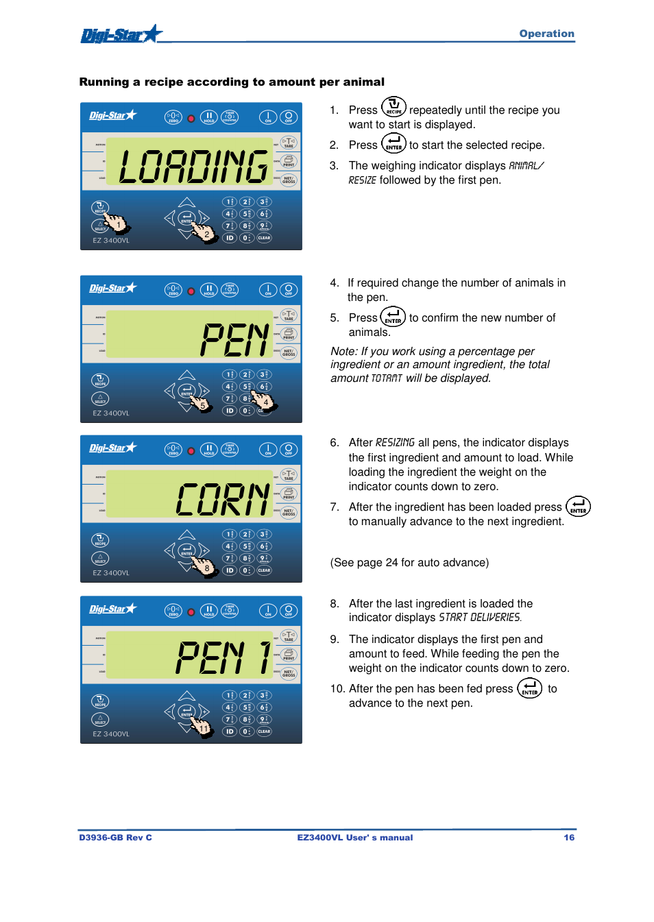 Pen corn, Pen 1, Loading | Digi-Star EZ3400VL User Manual | Page 16 / 33
