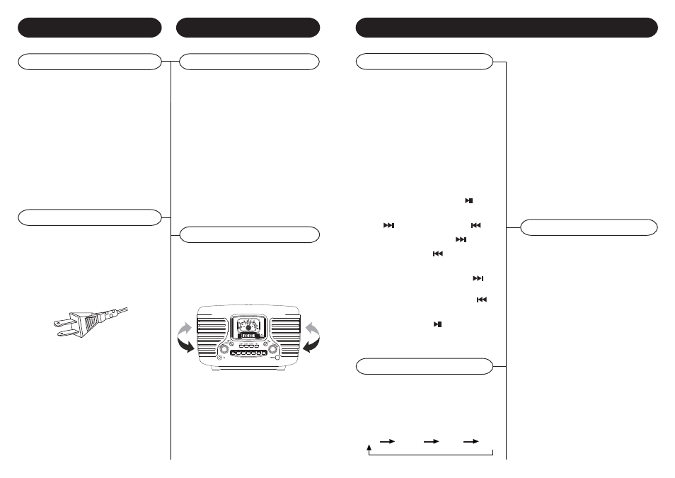 Radio operation getting started, Cd player, Am/fm tuning | Play mode hints for better reception, Unpacking set up, Playing a cd programmed play | Crosley Radio Crosley Corsair CR612 User Manual | Page 7 / 7