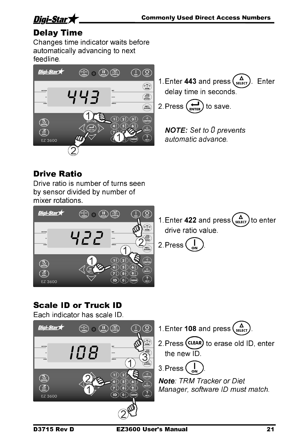 Delay time, Drive ratio, Scale id or truck id | Digi-Star EZ 3600 Manual DataKey User Manual | Page 25 / 50