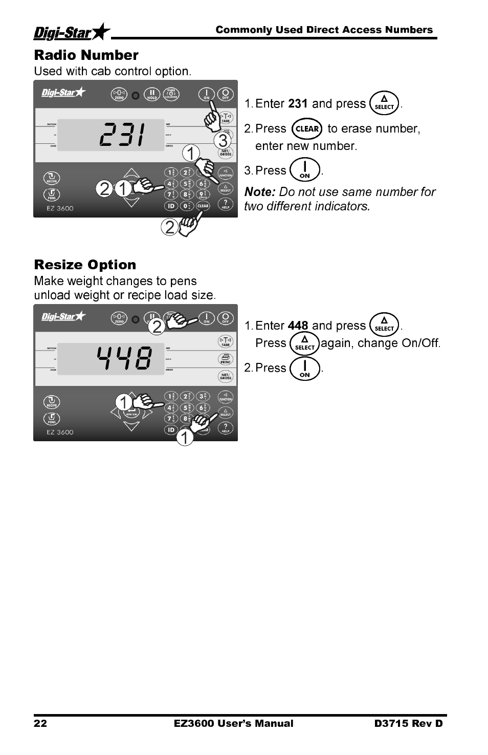 Radio number, Resize option | Digi-Star EZ 3600 Manual DataKey User Manual | Page 26 / 50