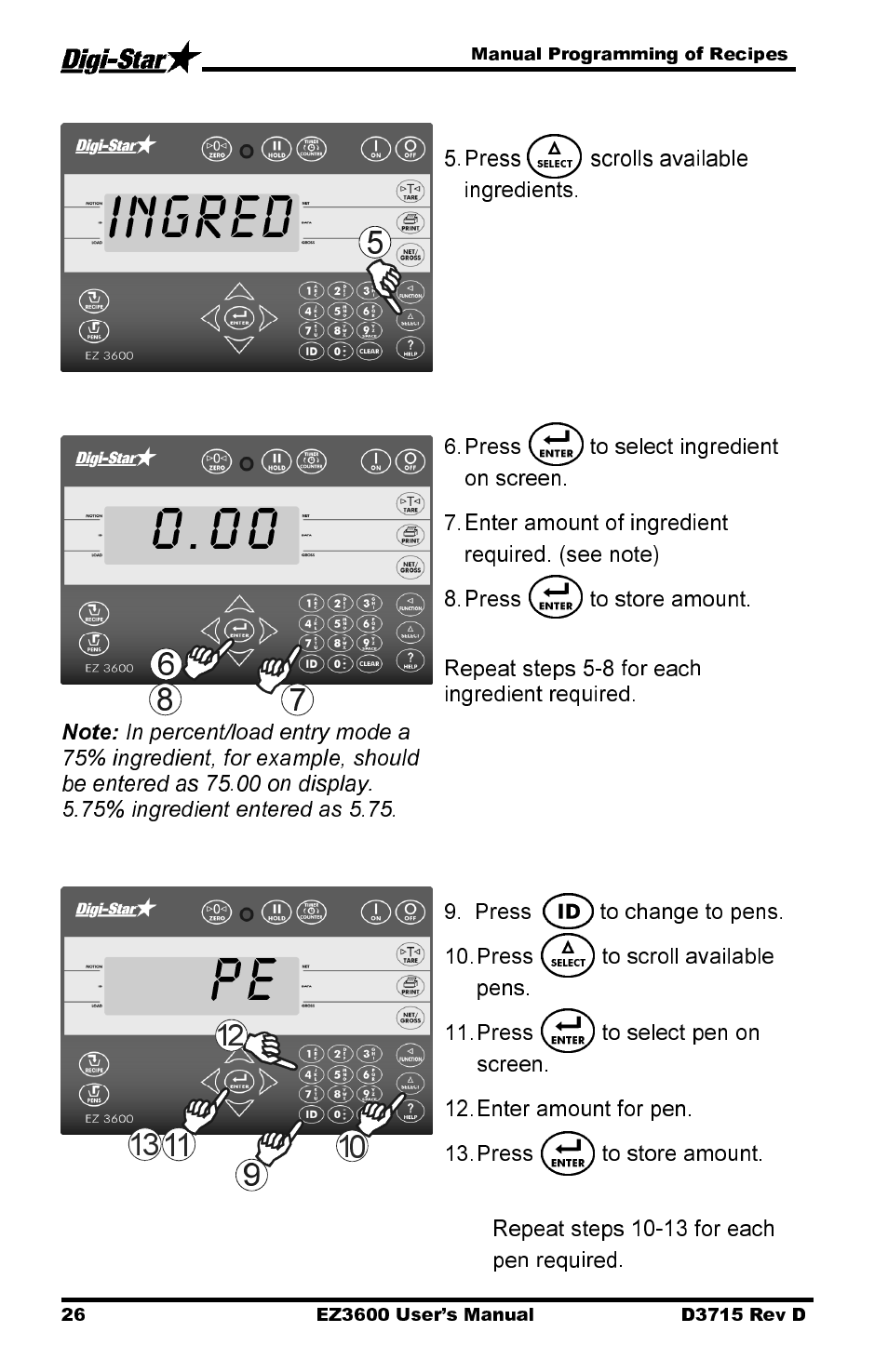 Pe 0.00, Ingred | Digi-Star EZ 3600 Manual DataKey User Manual | Page 30 / 50