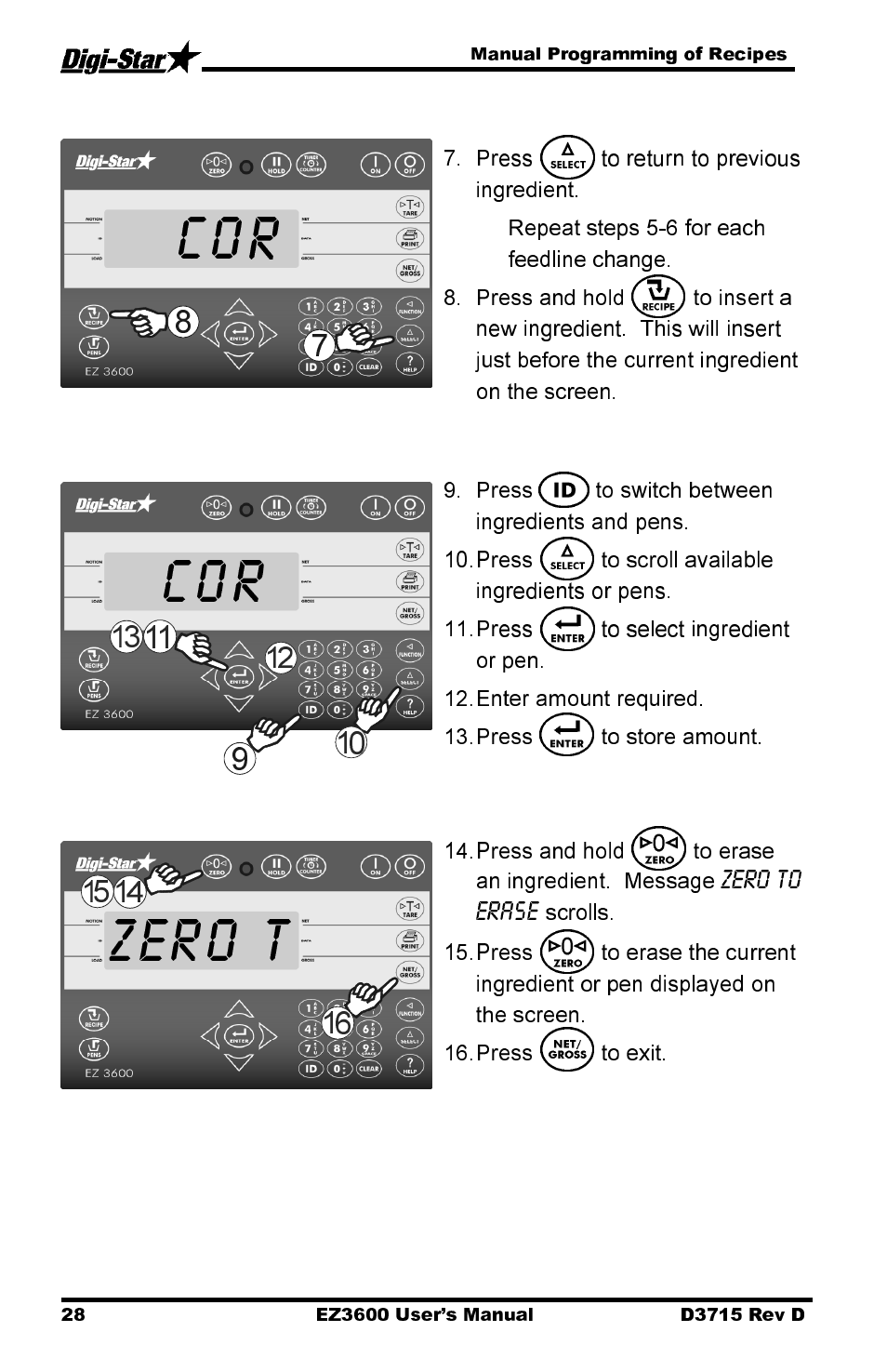 Zero t | Digi-Star EZ 3600 Manual DataKey User Manual | Page 32 / 50