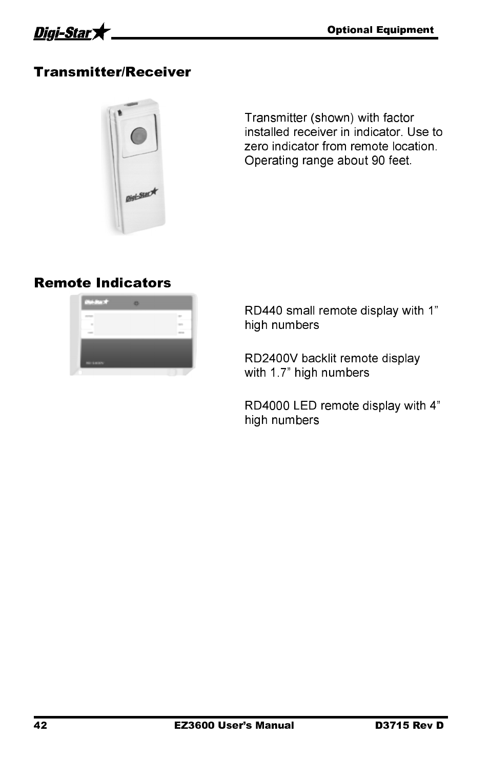 Transmitter/receiver, Remote indicators | Digi-Star EZ 3600 Manual DataKey User Manual | Page 46 / 50