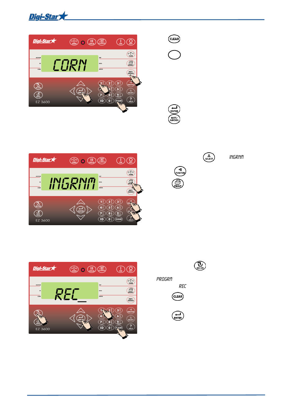 Printing an ingredient name, Programming a new recipe, Corn | Ingrnm | Digi-Star EZ 3600V Manual USB User Manual | Page 21 / 43