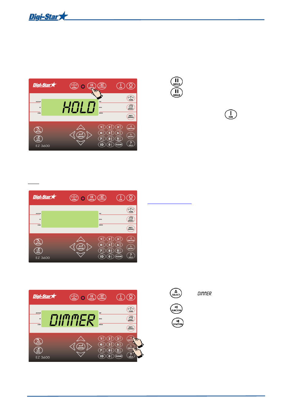 Additional functions, Holding the displayed amount, Printing | Backlight intensity, Dimmer hold | Digi-Star EZ 3600V Manual USB User Manual | Page 27 / 43