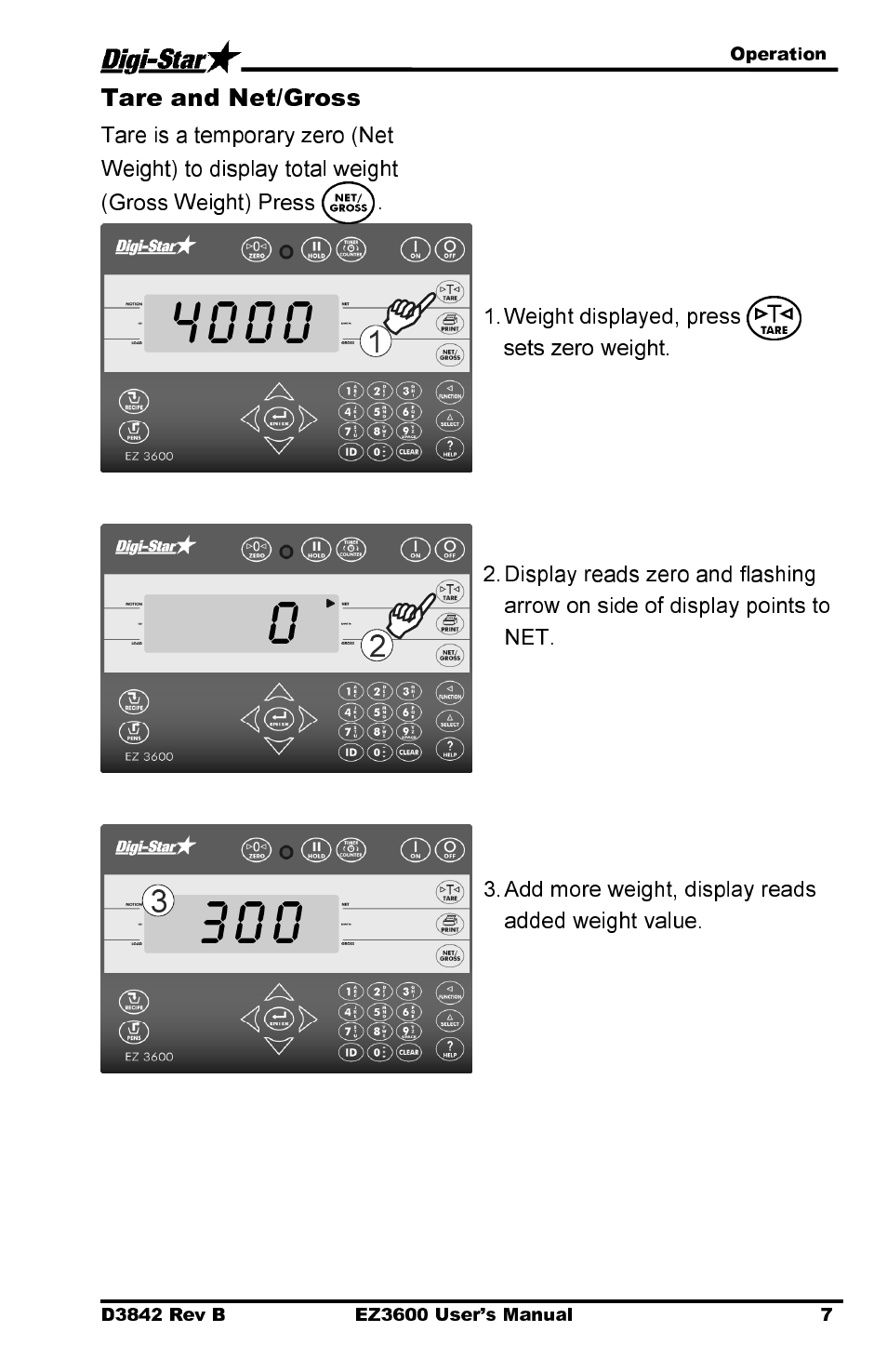 Tare and net/gross | Digi-Star EZ 3600 USB Manual User Manual | Page 11 / 52