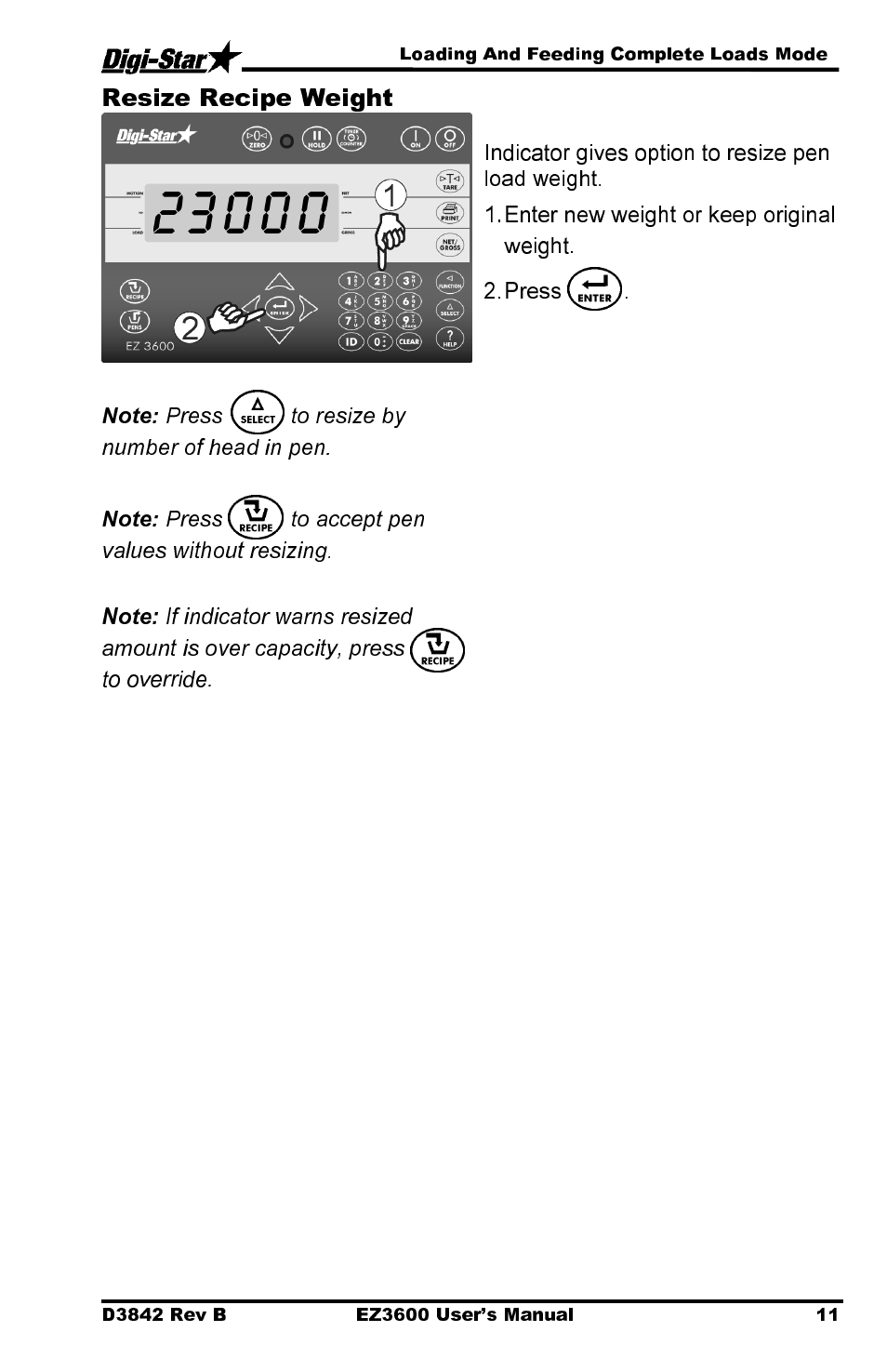 Resize recipe weight | Digi-Star EZ 3600 USB Manual User Manual | Page 15 / 52