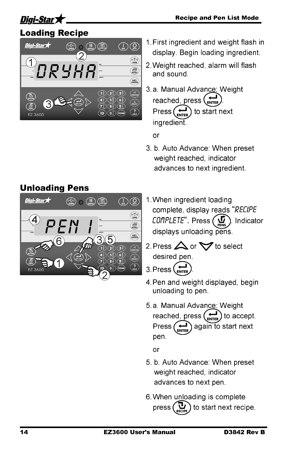 Dryha, Pen i, Loading recipe | Unloading pens | Digi-Star EZ 3600 USB Manual User Manual | Page 18 / 52