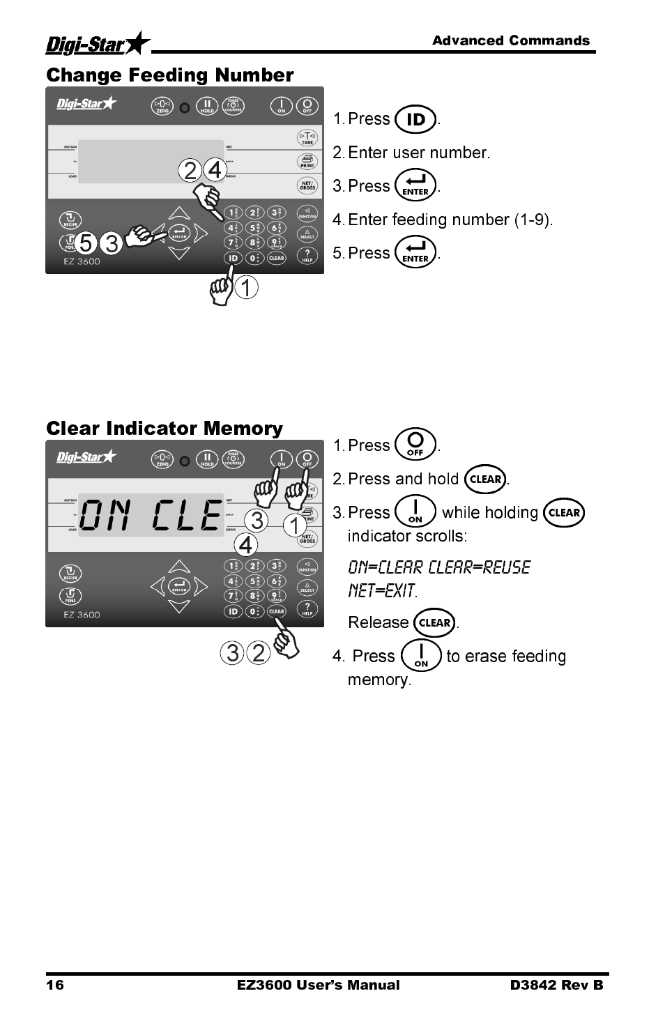 On cle, Change feeding number | Digi-Star EZ 3600 USB Manual User Manual | Page 20 / 52