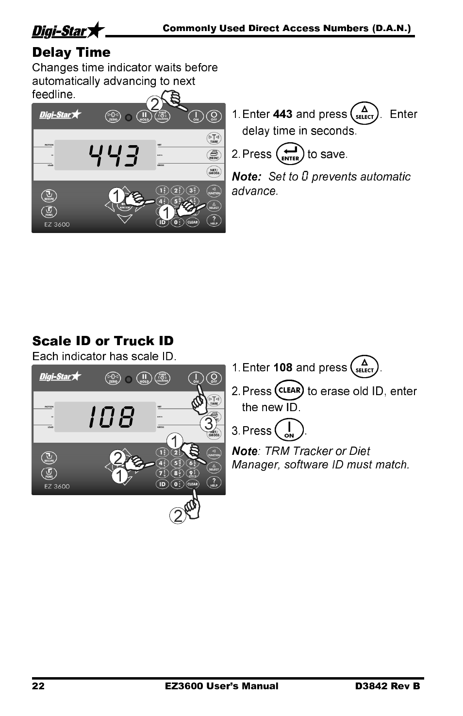 Delay time, Scale id or truck id | Digi-Star EZ 3600 USB Manual User Manual | Page 26 / 52