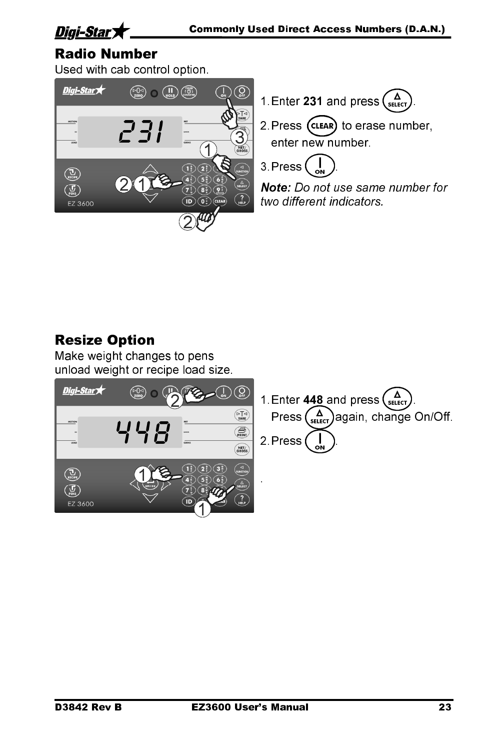 Radio number, Resize option | Digi-Star EZ 3600 USB Manual User Manual | Page 27 / 52