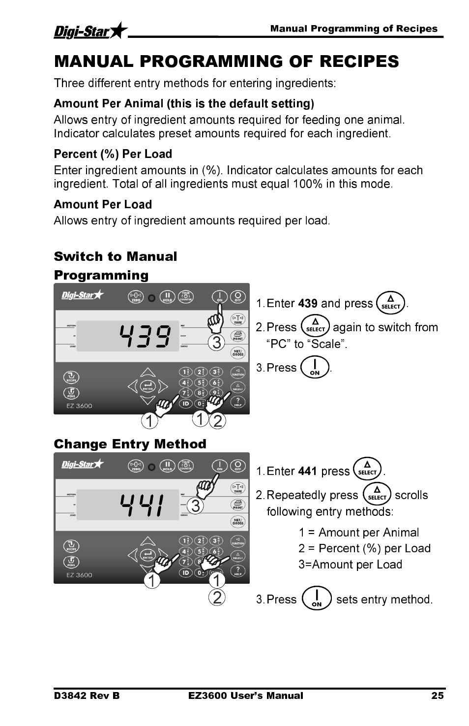 Switch to manual programming, Change entry method | Digi-Star EZ 3600 USB Manual User Manual | Page 29 / 52