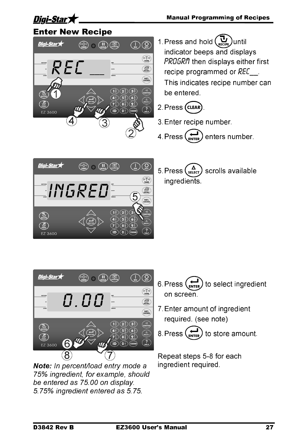 Ingred, Enter new recipe | Digi-Star EZ 3600 USB Manual User Manual | Page 31 / 52