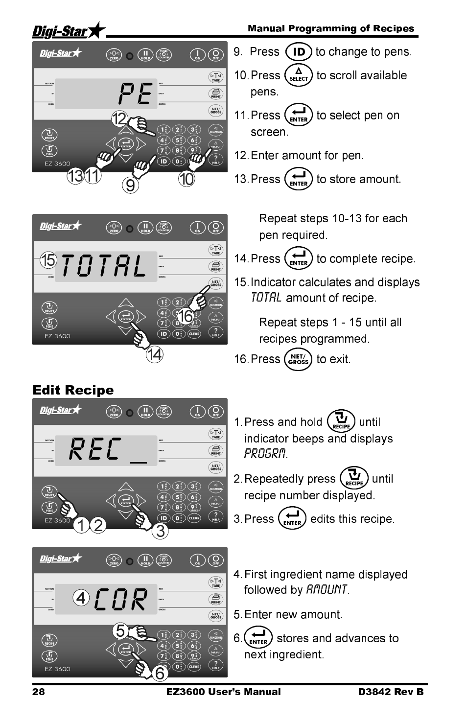 Total rec, Edit recipe | Digi-Star EZ 3600 USB Manual User Manual | Page 32 / 52