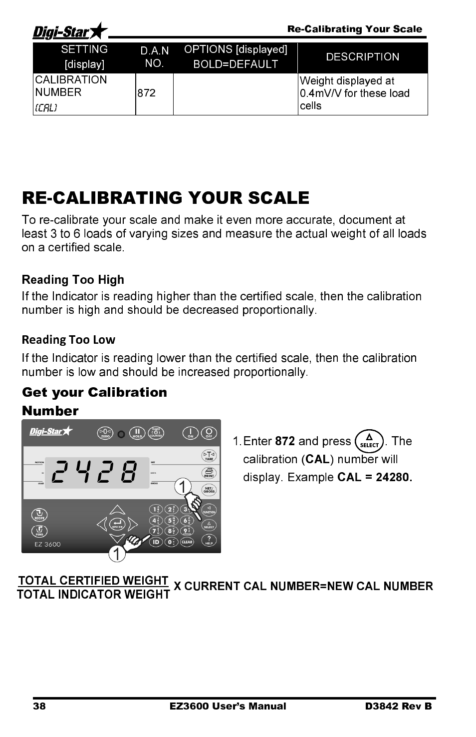 Get your calibration number | Digi-Star EZ 3600 USB Manual User Manual | Page 42 / 52