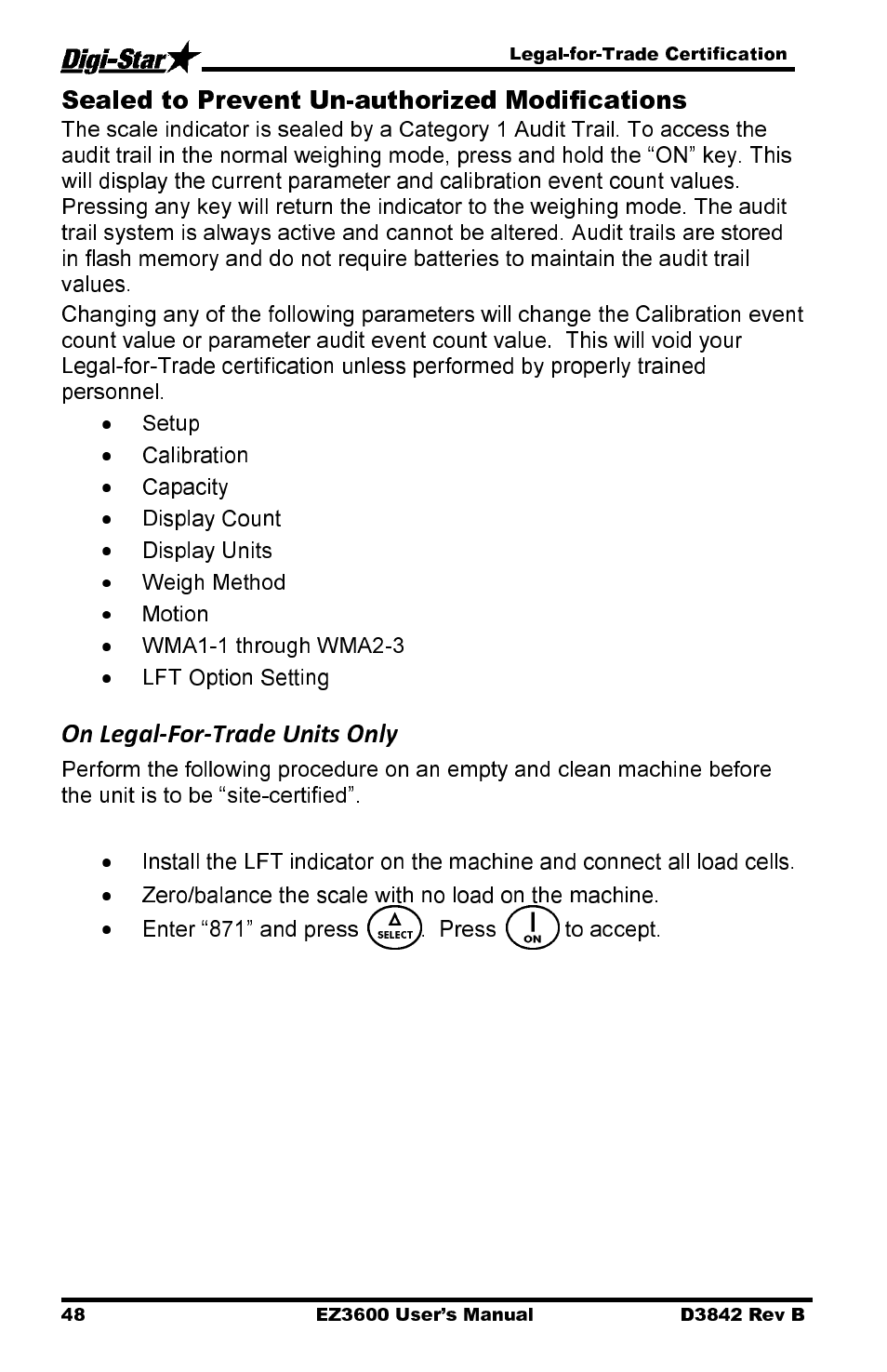 Sealed to prevent un-authorized modifications | Digi-Star EZ 3600 USB Manual User Manual | Page 52 / 52