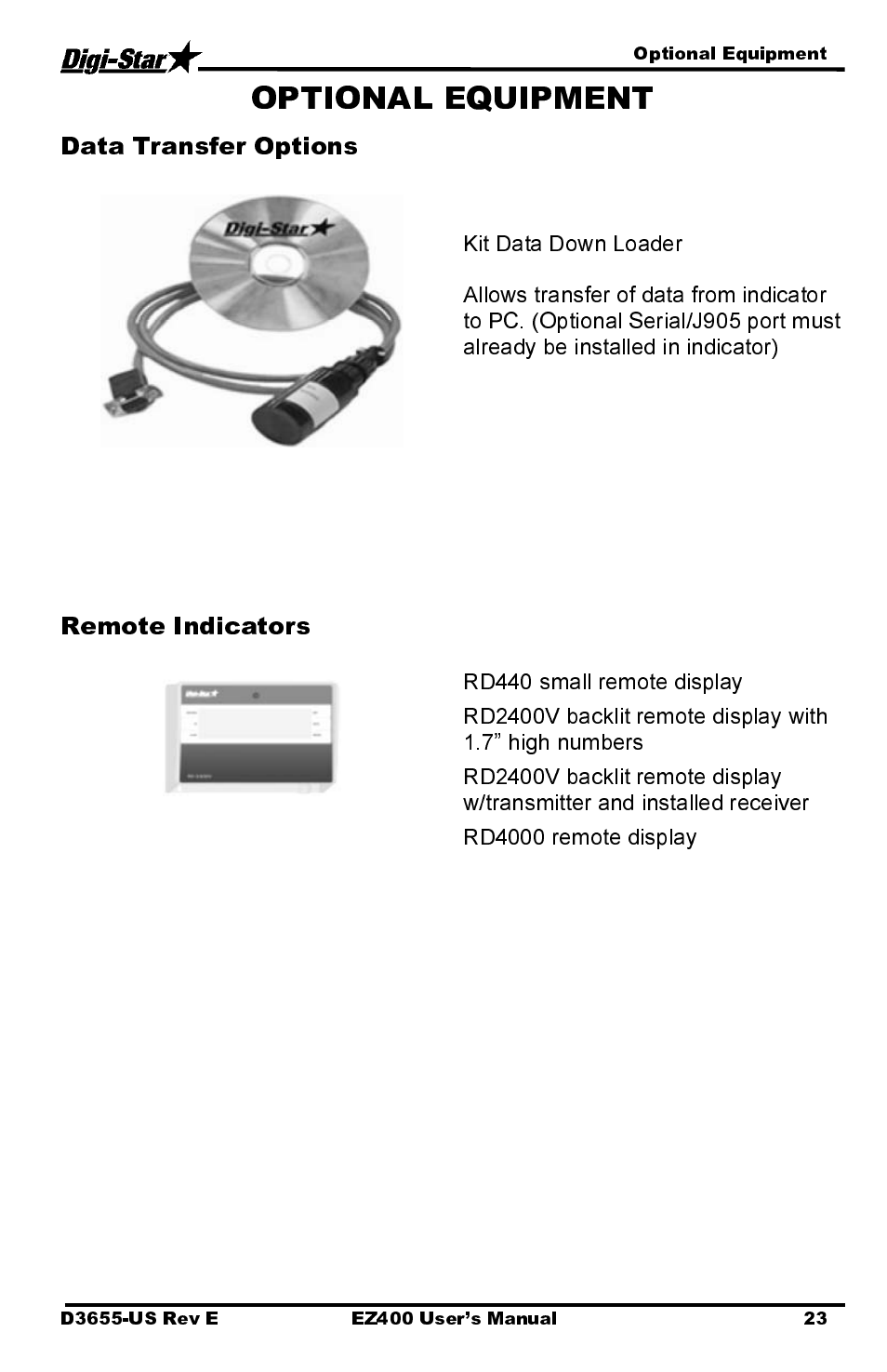 Data transfer options, Remote indicators | Digi-Star EZ400 User Manual | Page 27 / 29