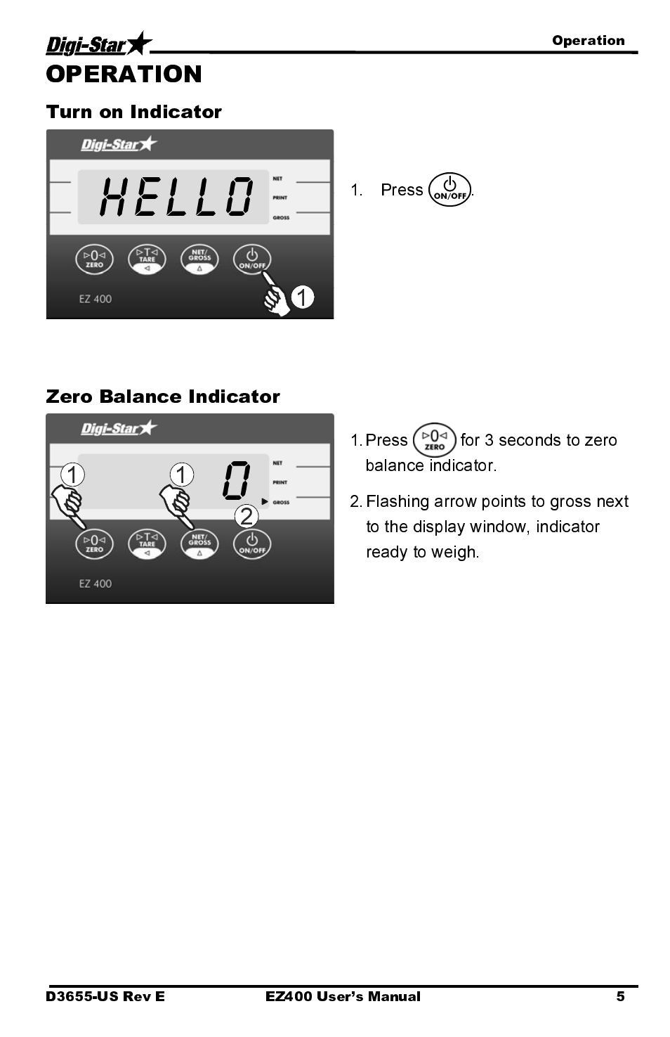 Hello, Operation | Digi-Star EZ400 User Manual | Page 9 / 29