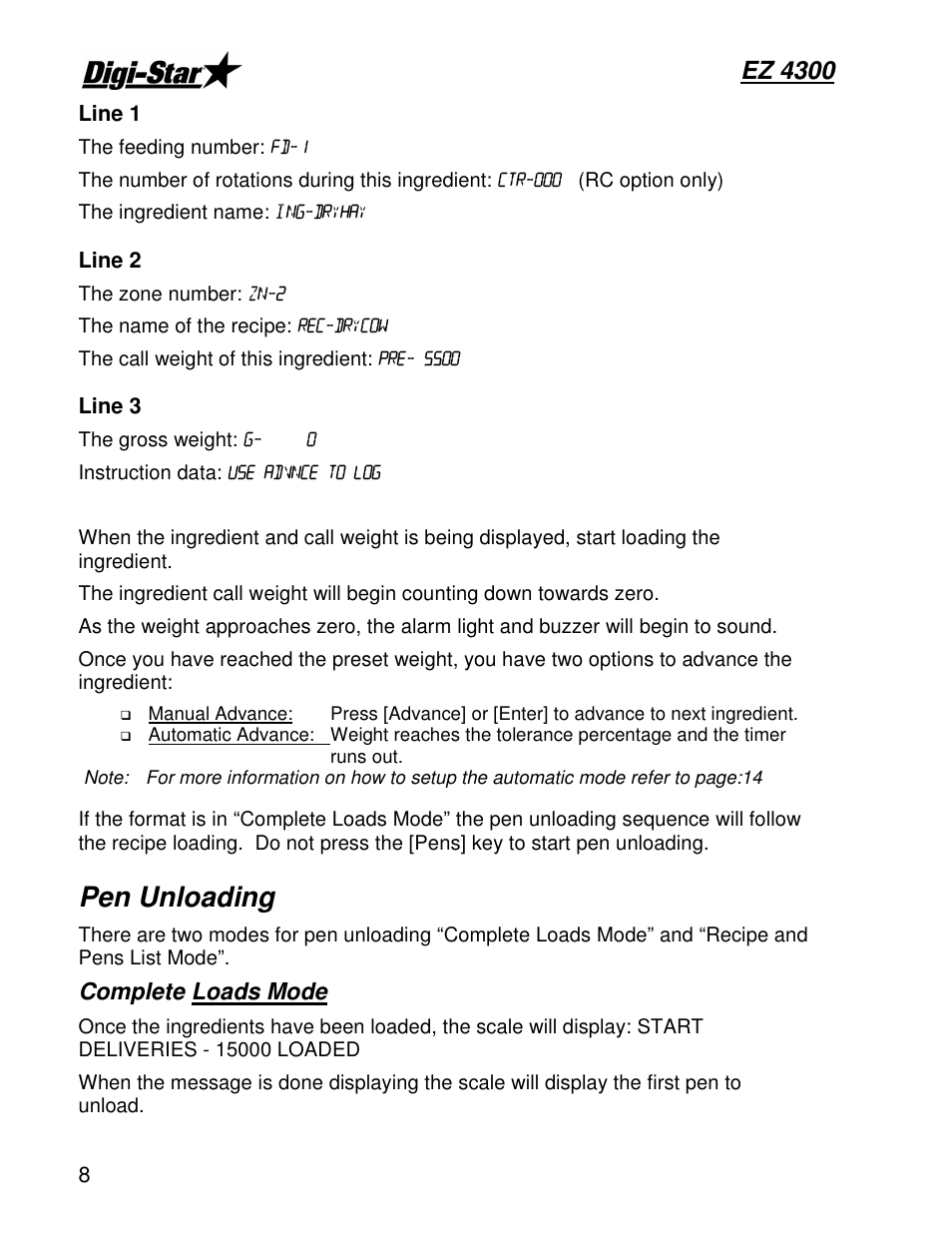 Pen unloading, Ez 4300 | Digi-Star EZ4300 User Manual | Page 12 / 22