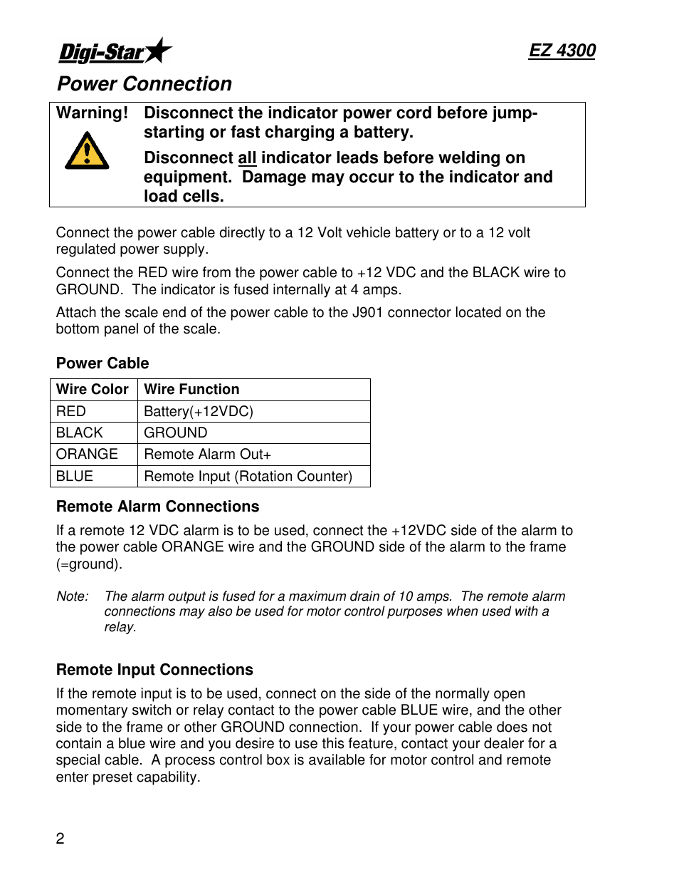 Power connection, Ez 4300 | Digi-Star EZ4300 User Manual | Page 6 / 22