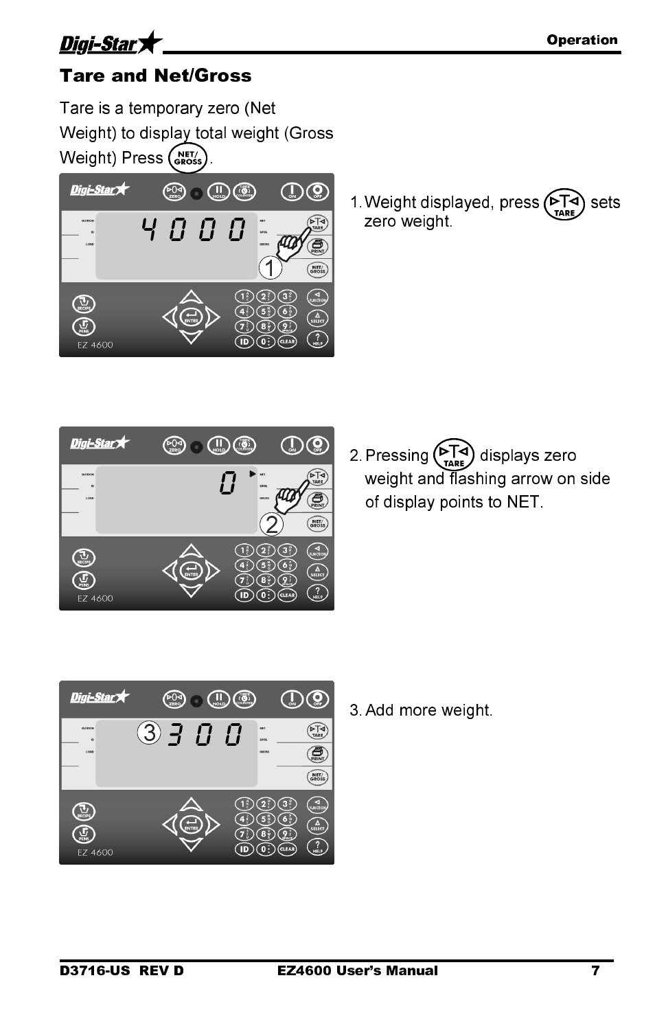 Tare and net/gross | Digi-Star EZ 4600 Manual DataKey User Manual | Page 11 / 51