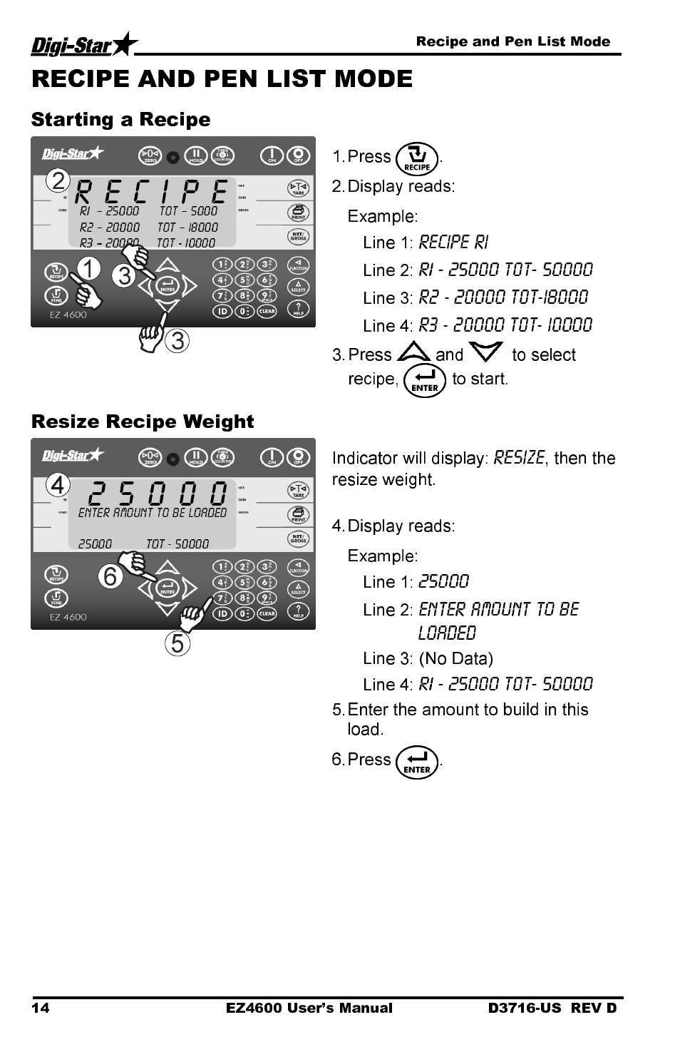 Starting a recipe, Resize recipe weight | Digi-Star EZ 4600 Manual DataKey User Manual | Page 18 / 51