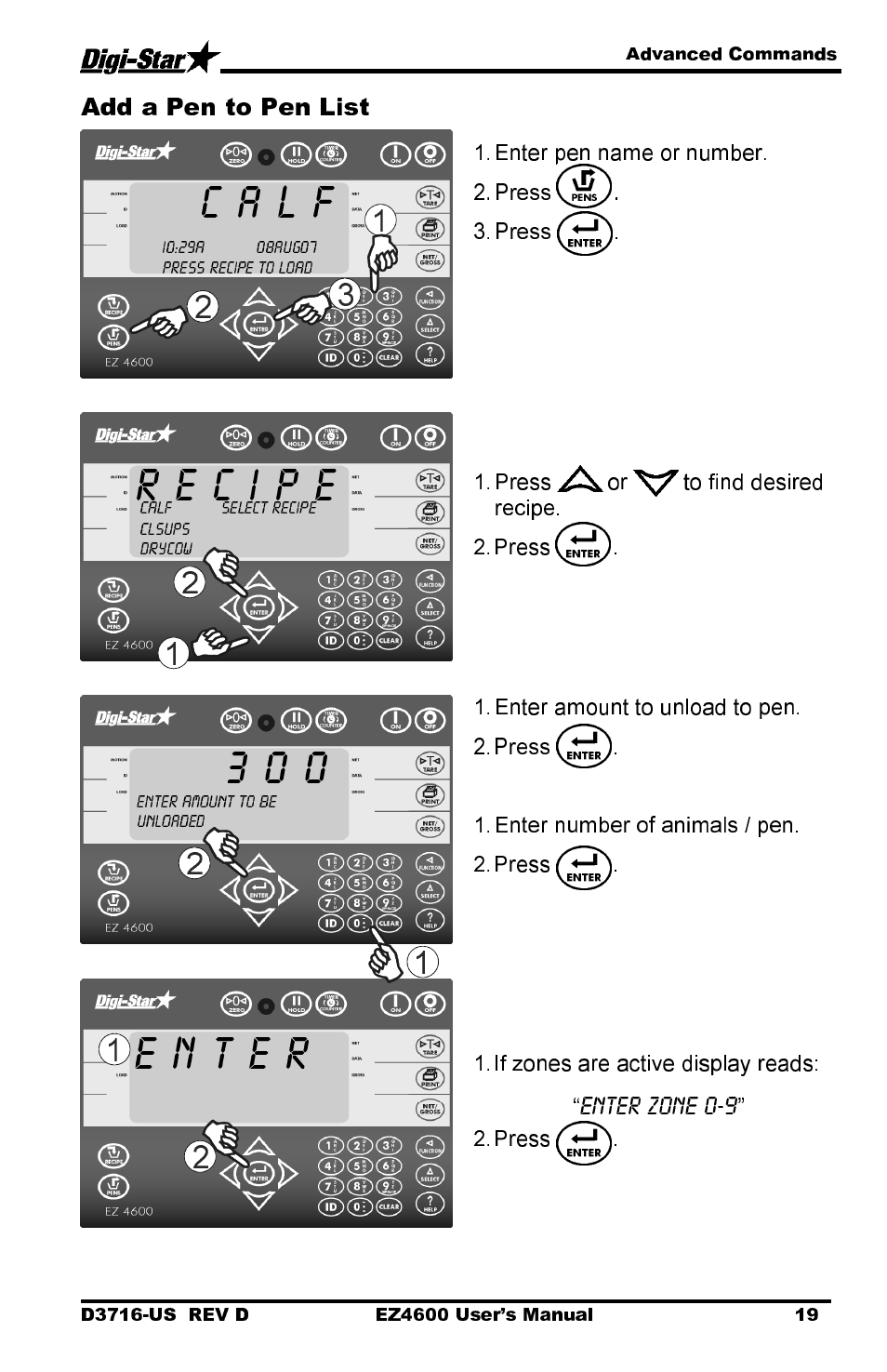 C a l f, Add a pen to pen list | Digi-Star EZ 4600 Manual DataKey User Manual | Page 23 / 51