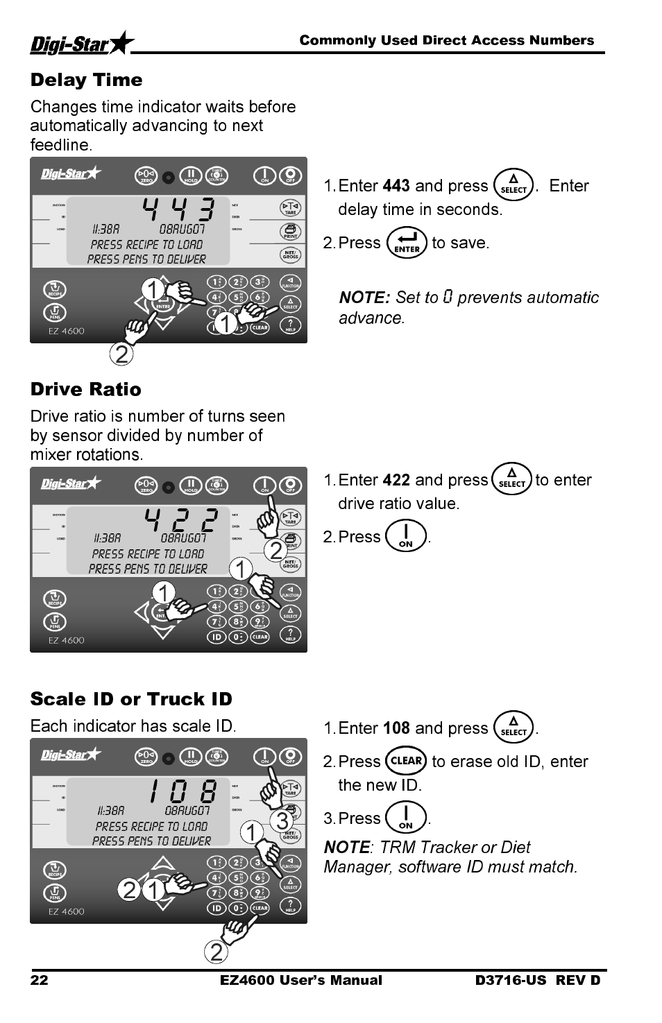 I 0 8, Delay time, Drive ratio | Scale id or truck id | Digi-Star EZ 4600 Manual DataKey User Manual | Page 26 / 51
