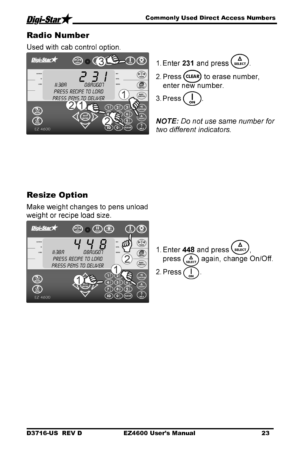 2 3 i, Radio number, Resize option | Digi-Star EZ 4600 Manual DataKey User Manual | Page 27 / 51