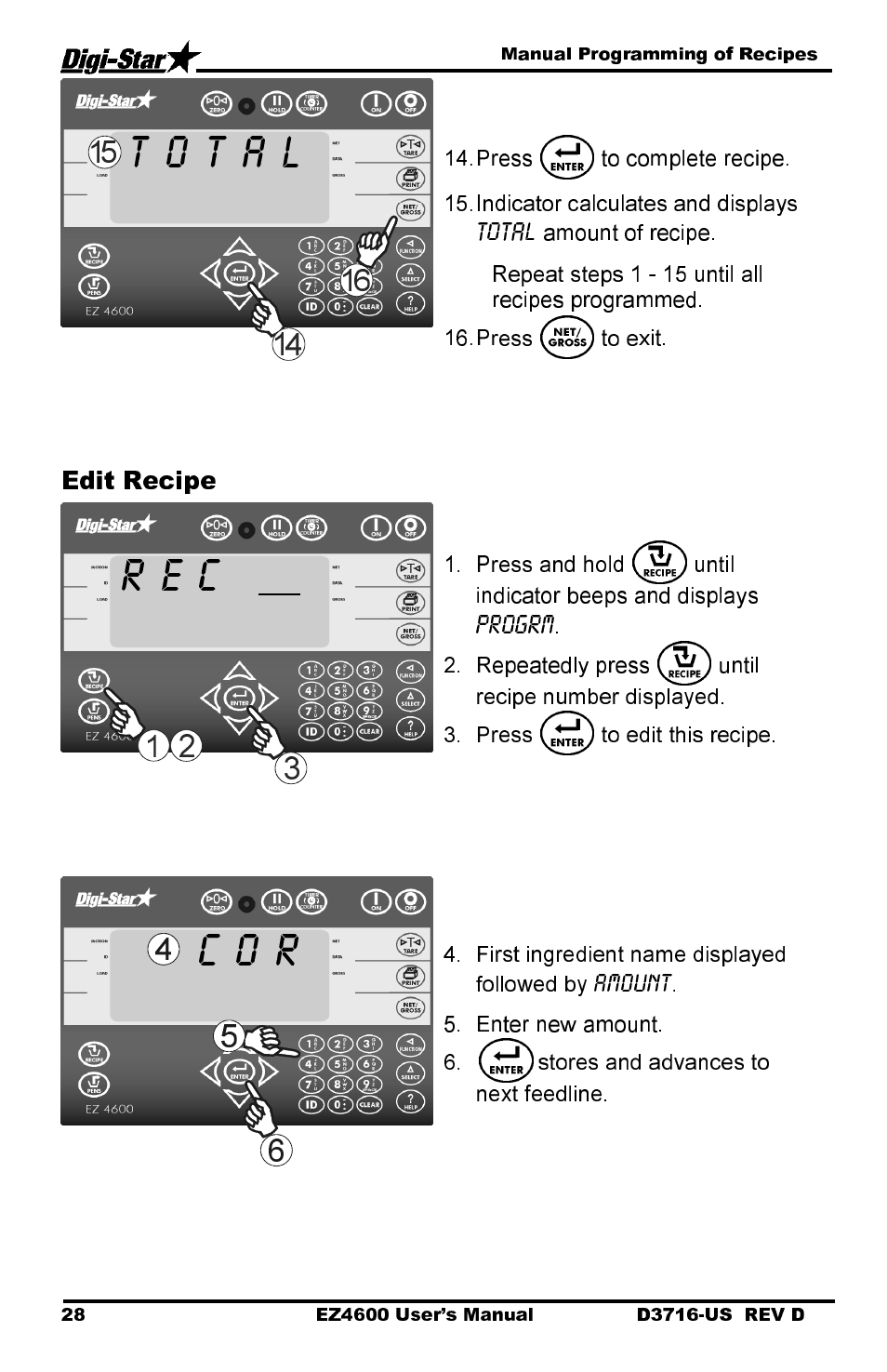 R e c, C o r, Edit recipe | Digi-Star EZ 4600 Manual DataKey User Manual | Page 32 / 51