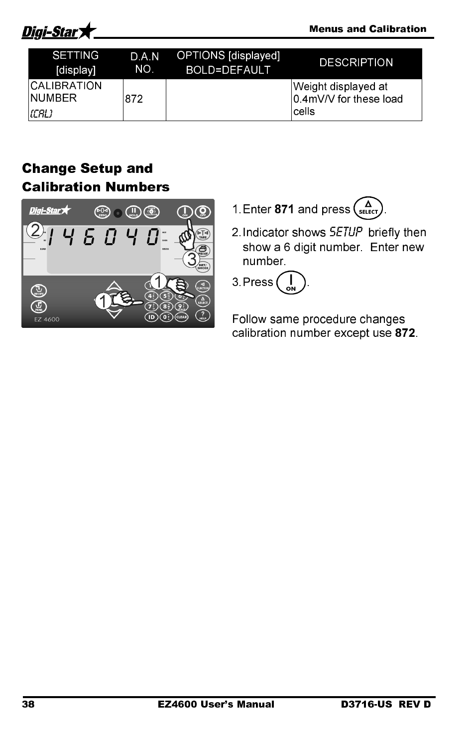 Change setup and calibration numbers | Digi-Star EZ 4600 Manual DataKey User Manual | Page 42 / 51